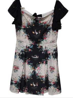 Antix Brazil Floral Rabbit Print Fit & Flare Dress Black Cream Size L